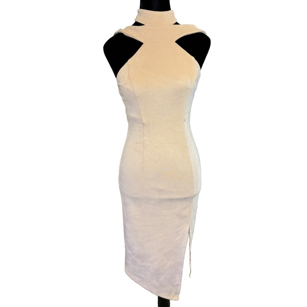 Seek The Label XS Dress Blush Nude Faux Suede Halter Stretch Australian Design